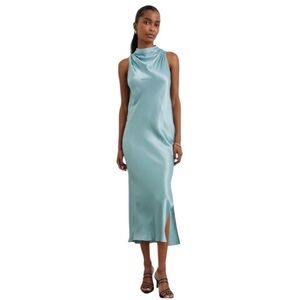 Rails The Solana Dress Satin Crepe Draped High Neck Midi Size Medium